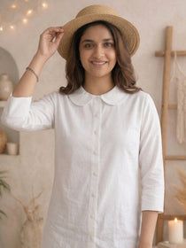 VORA LABEL Women Cotton Solid Regular Fit Shirt - White