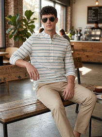 VORA LABEL Men Cotton Striped Relaxed Fit Short Kurta - Pista Blue