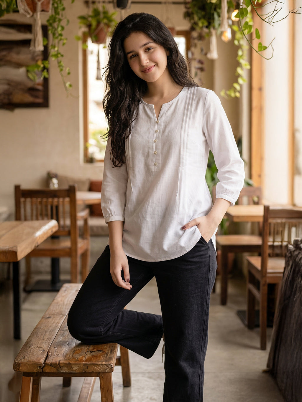 VORA LABEL Women Viscose Solid Regular Fit Top - Black
