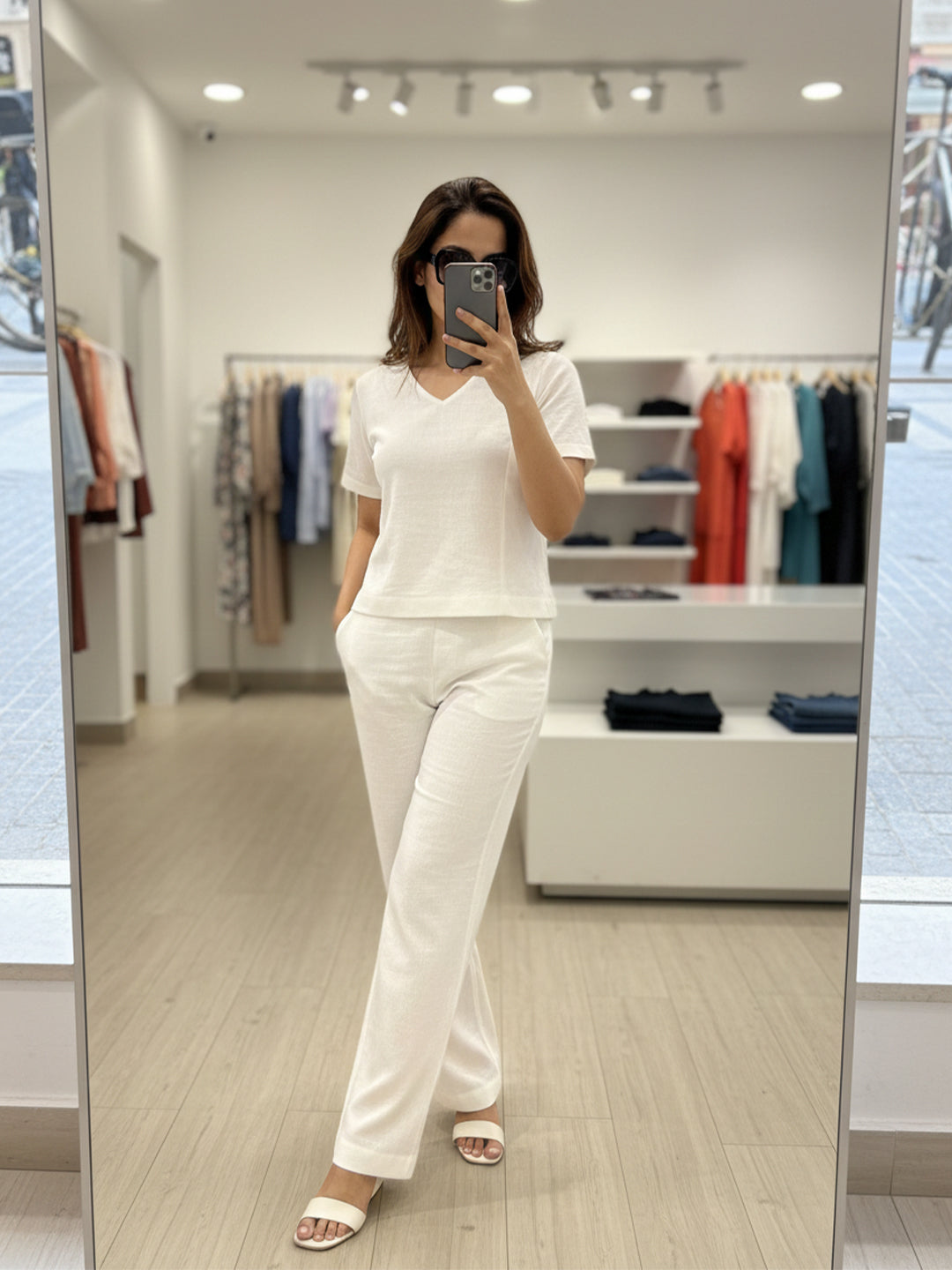 VORA LABEL Women Linen Solid Relaxed Fit Co-ord Set - White