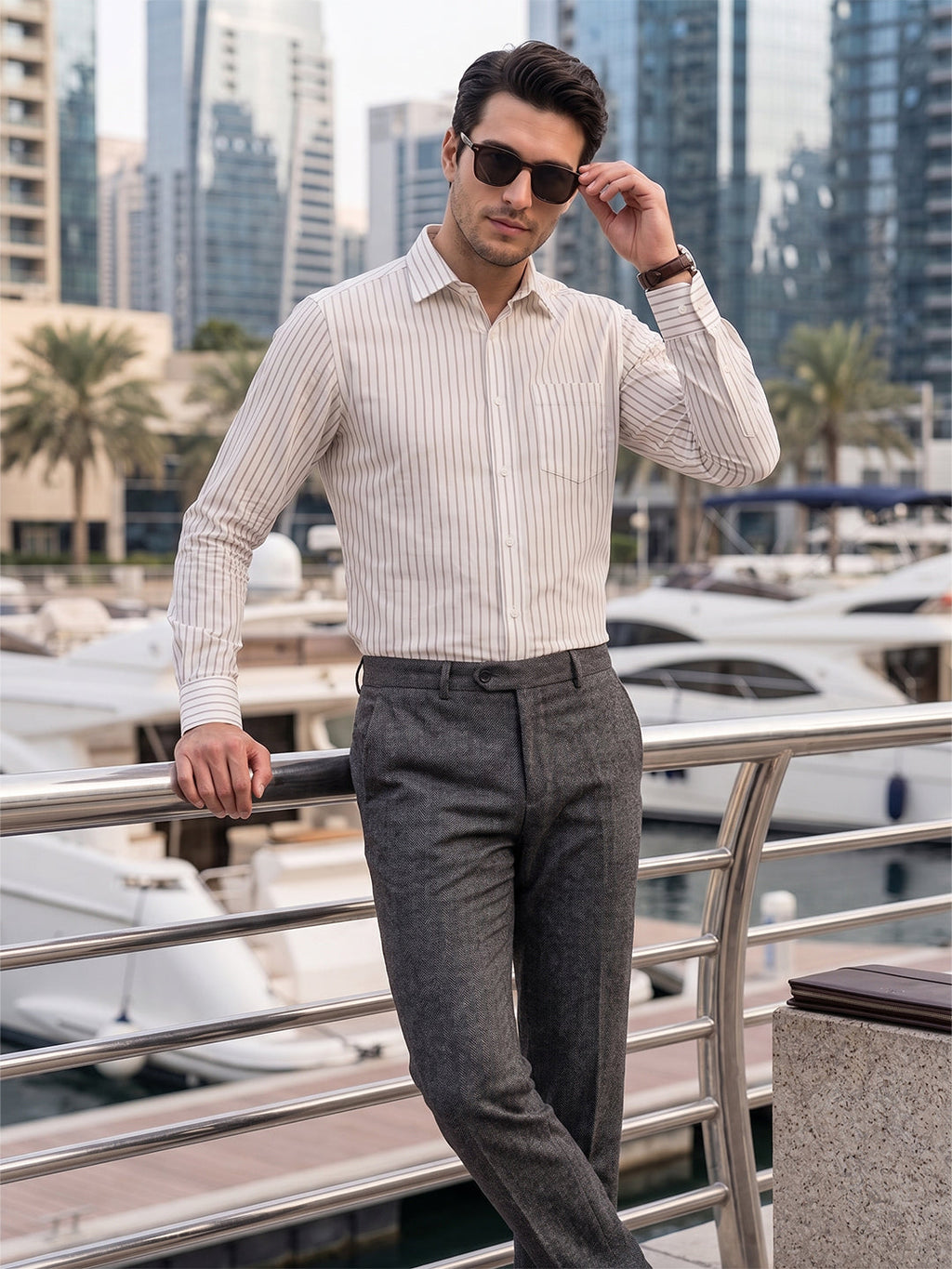 VORA LABEL Men Cotton Striped Regular Fit Spread Collar Casual Shirt - White
