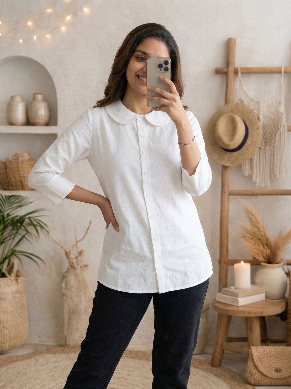 VORA LABEL Women Cotton Solid Regular Fit Shirt - White