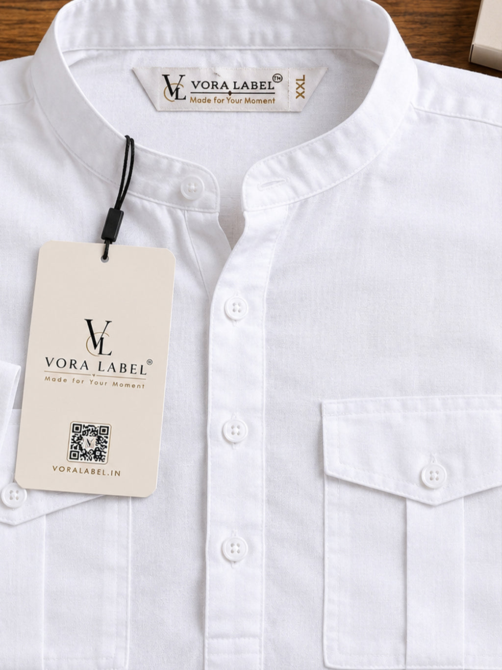 VORA LABEL Men’s Pure Cotton Solid Mandarin Collar Kurta | Full Sleeves with Roll-Up Tab | Casual & Smart Casual Wear