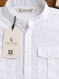 VORA LABEL Men’s Pure Cotton Solid Mandarin Collar Kurta | Full Sleeves with Roll-Up Tab | Casual & Smart Casual Wear