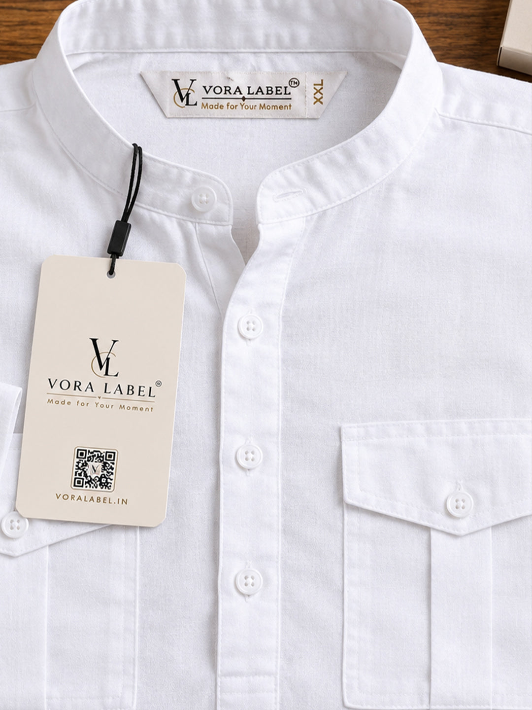 VORA LABEL Men’s Pure Cotton Solid Mandarin Collar Kurta | Full Sleeves with Roll-Up Tab | Casual & Smart Casual Wear