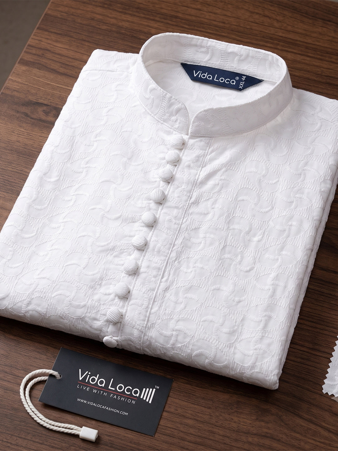 VORA LABEL Men Cotton Chikankari Embroidered Long Kurta - White