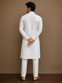 VORA LABEL Men Cotton Chikankari Self-Design Long Kurta - White