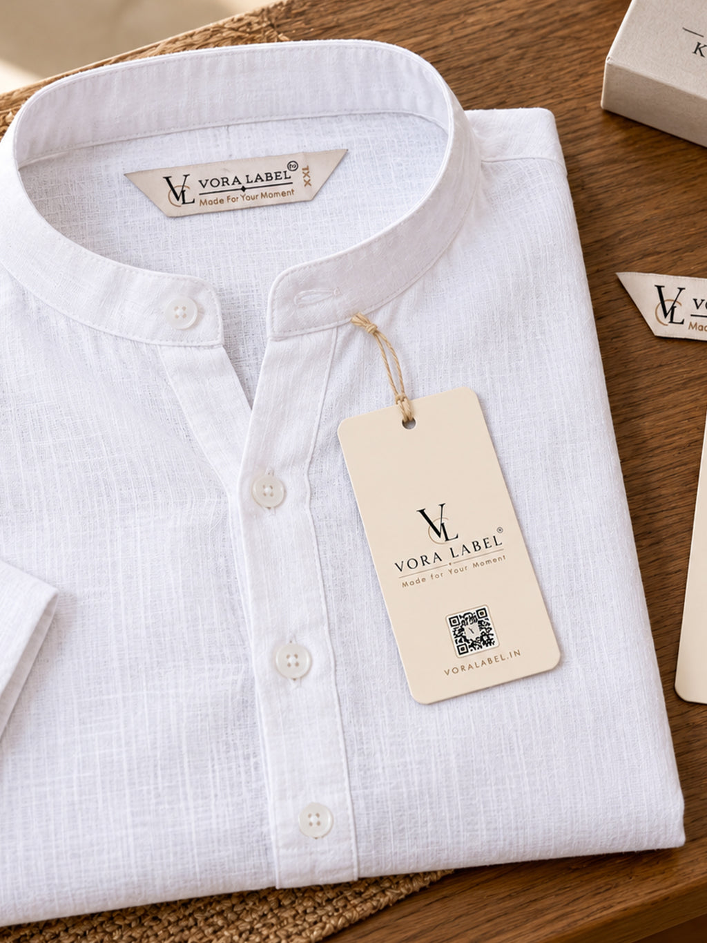 VORA LABEL Men’s Cotton Blend Solid Kurta | Mandarin Collar Full Sleeve Kurta | Casual & Festive Wear