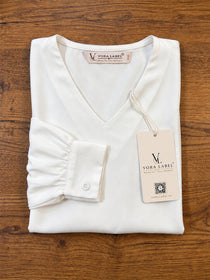 VORA LABEL Women's Premium White Crepe V-Neck Top with Full Sleeves | Elegant Formal & Office Wear Blouse