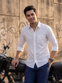 VORA LABEL Men Cotton Solid Regular Fit Casual Shirt - White
