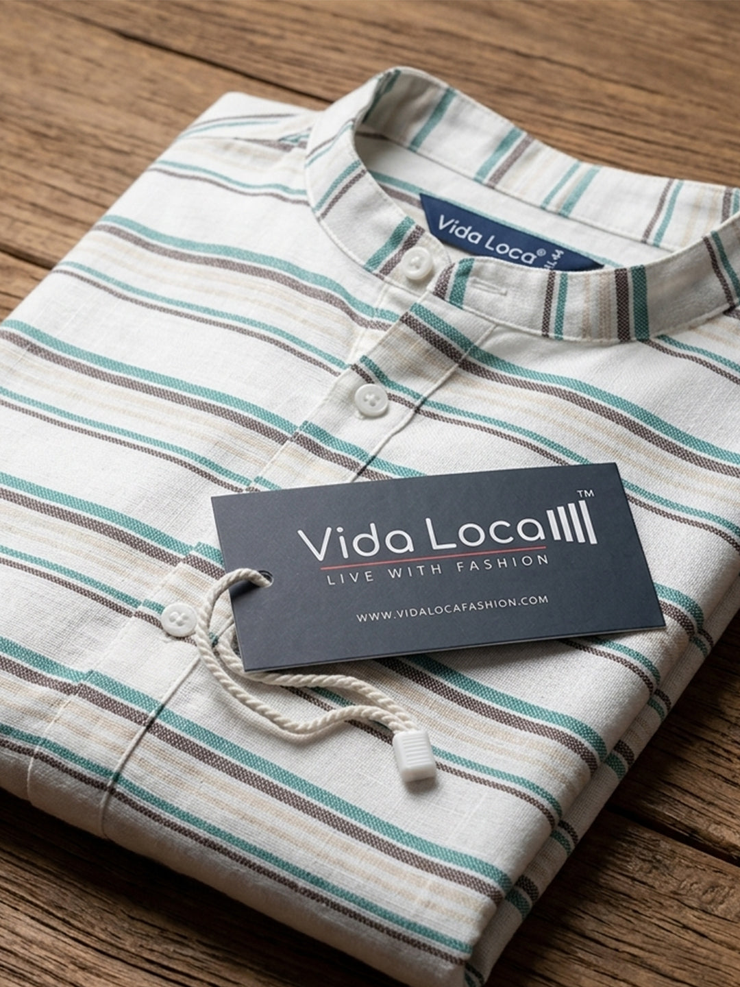 VORA LABEL Men Cotton Striped Relaxed Fit Short Kurta - Pista Blue