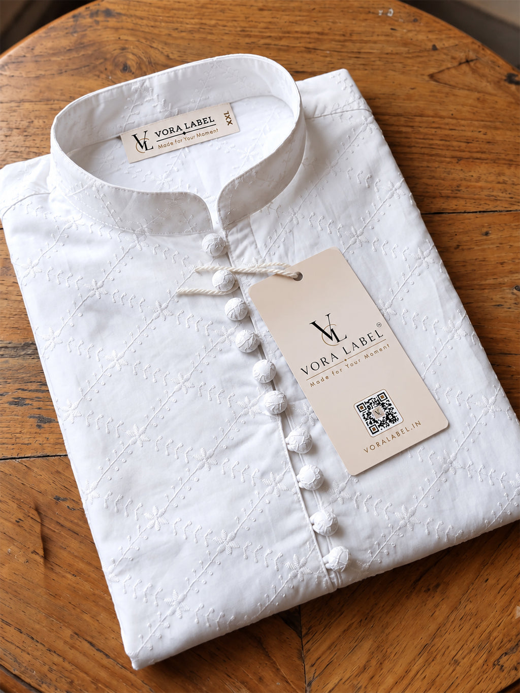 VORA LABEL Men's Pure Cotton Embroidered White Kurta | Regular Fit Ethnic Wear | Full Sleeve Traditional Kurta