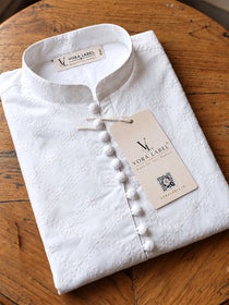 VORA LABEL Men's Pure Cotton Embroidered White Kurta | Regular Fit Ethnic Wear | Full Sleeve Traditional Kurta