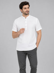 VORA LABEL Men’s Cotton Blend Mandarin Collar Half Kurta | Short Sleeve Solid Casual Wear
