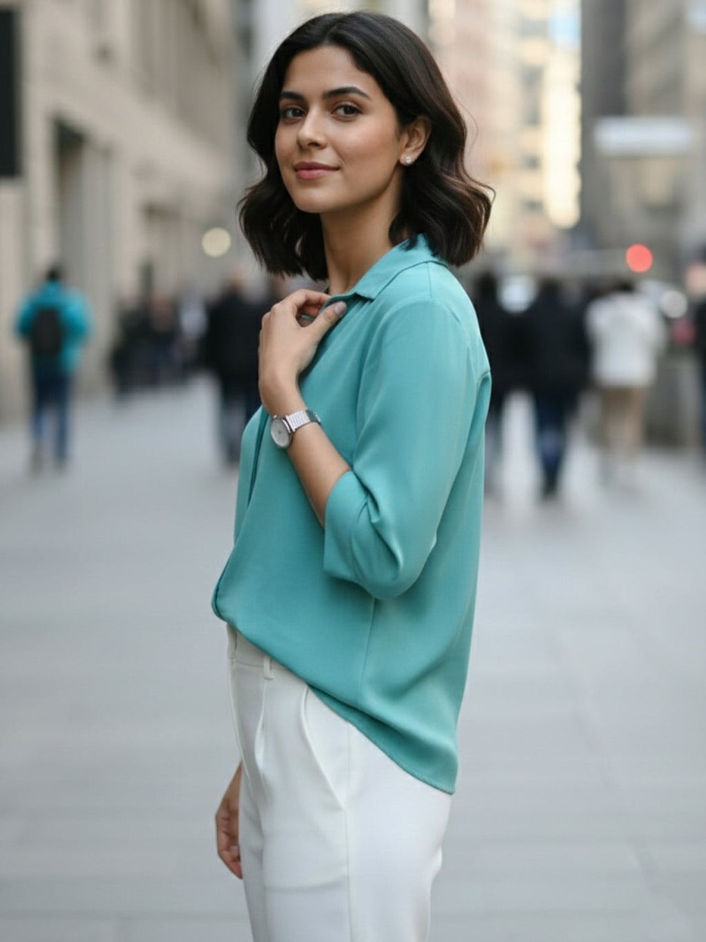 VORA LABEL Women Viscose Rayon Solid Regular Fit Shirt Lt Blue - Light Blue