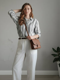 VORA LABEL Women Denim Striped Regular Fit Shirt - Black