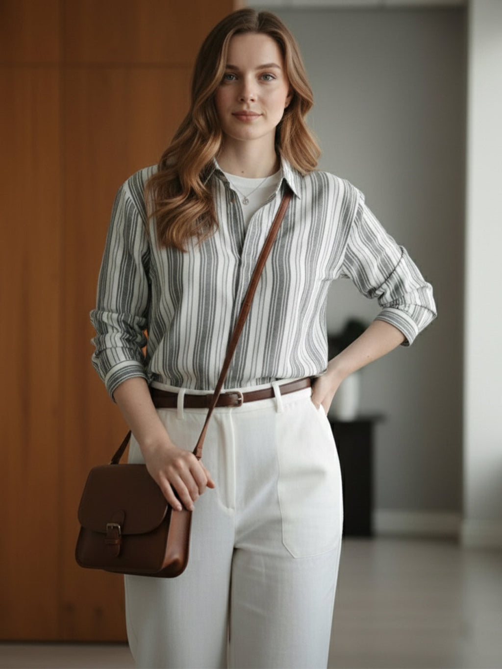 VORA LABEL Women Denim Striped Regular Fit Shirt - Black