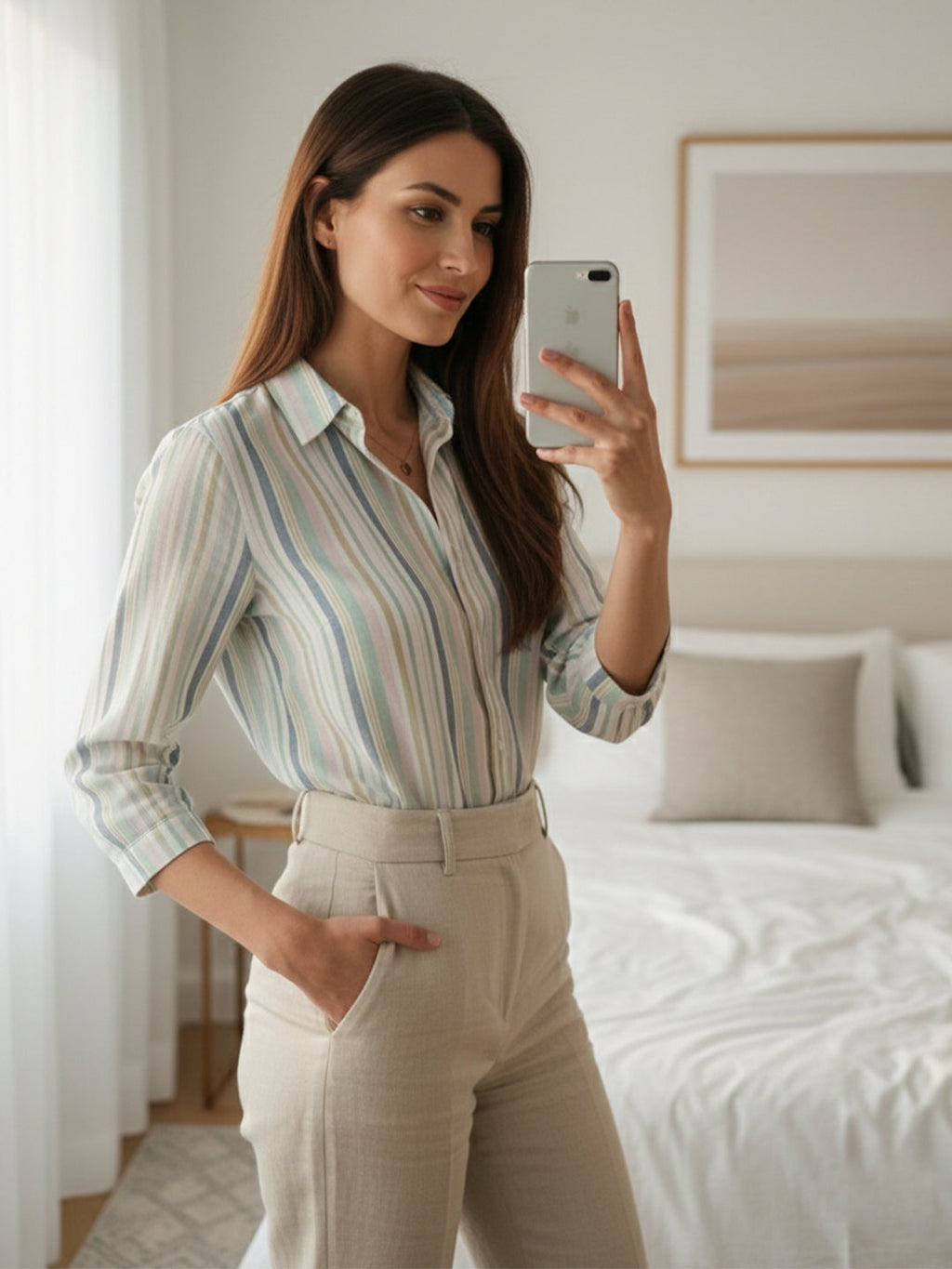 VORA LABEL Women Cotton Striped Regular Fit Shirt - White