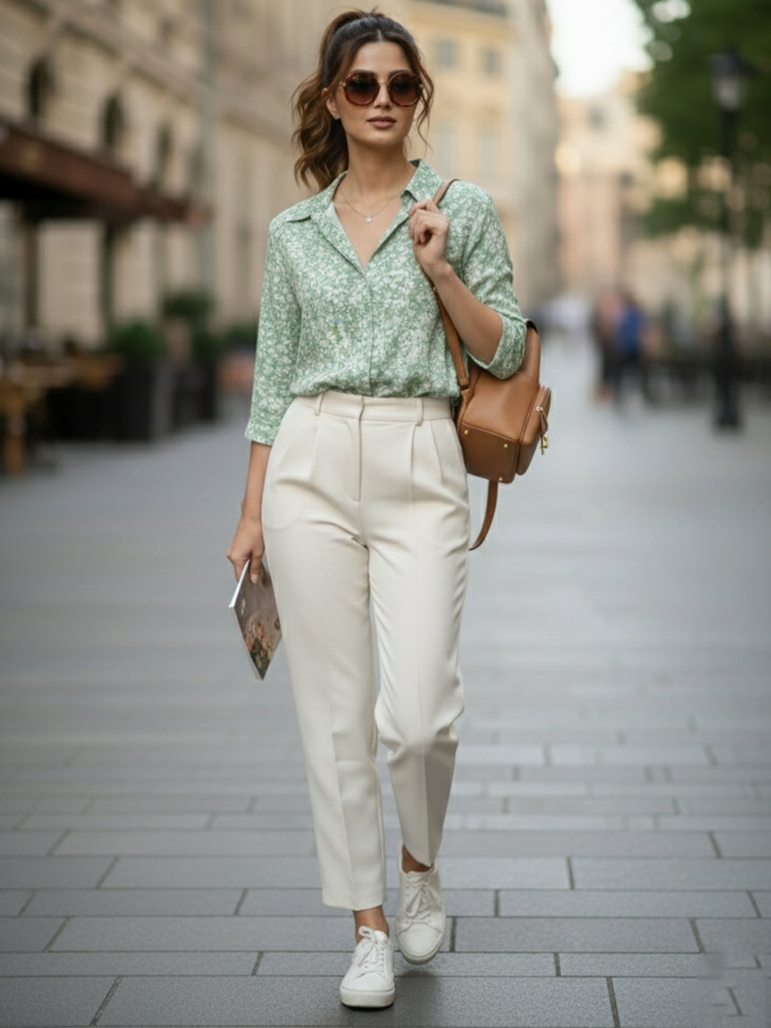 VORA LABEL Women Cotton Floral Printed Regular Fit Shirt - Green Main image