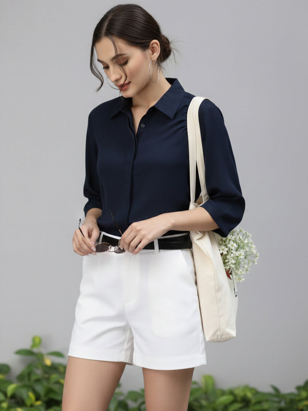 VORA LABEL Women Viscose Rayon Solid Regular Fit Shirt - Navy