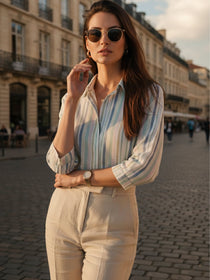 VORA LABEL Women Cotton Striped Regular Fit Shirt - White