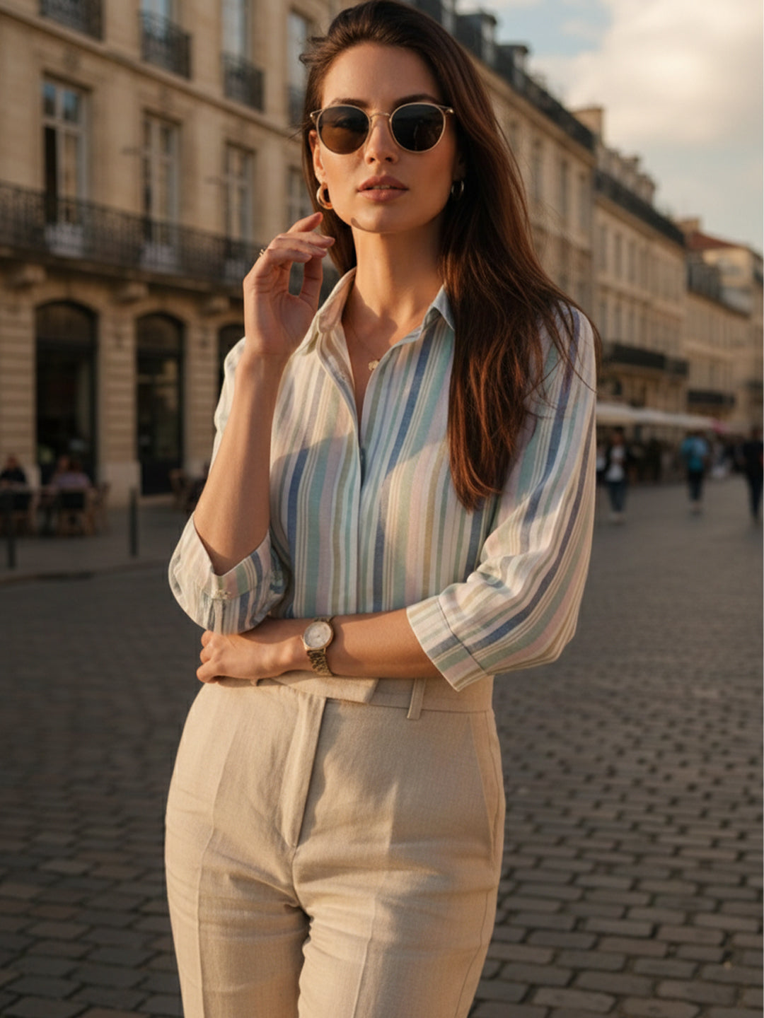 VORA LABEL Women Cotton Striped Regular Fit Shirt - White