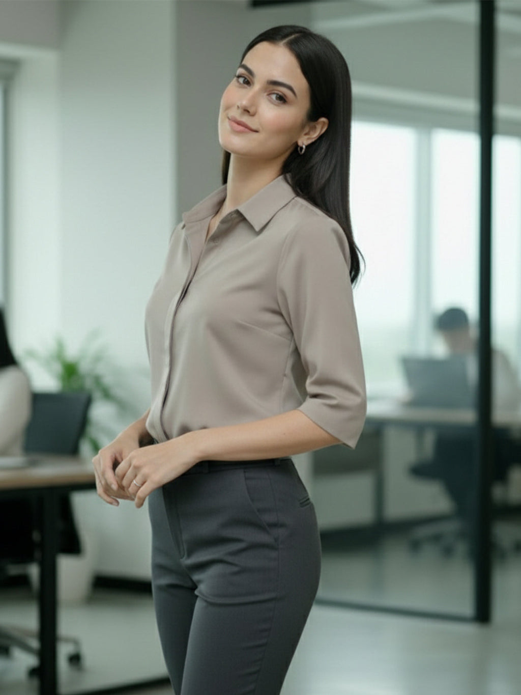 VORA LABEL Women Viscose Rayon Solid Regular Fit Shirt - Grey
