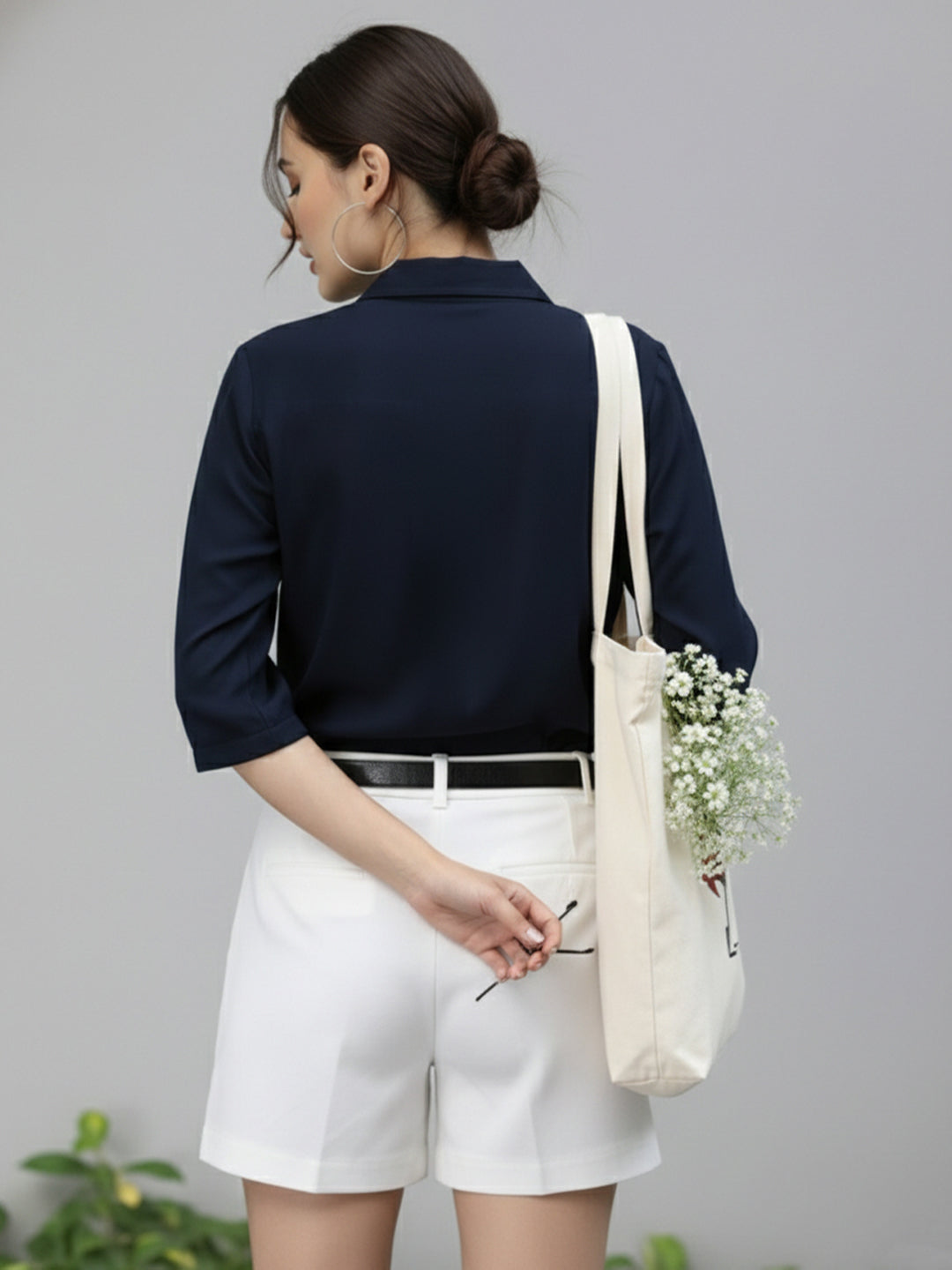 VORA LABEL Women Viscose Rayon Solid Regular Fit Shirt - Navy Secondary image
