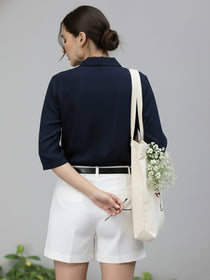 VORA LABEL Women Viscose Rayon Solid Regular Fit Shirt - Navy