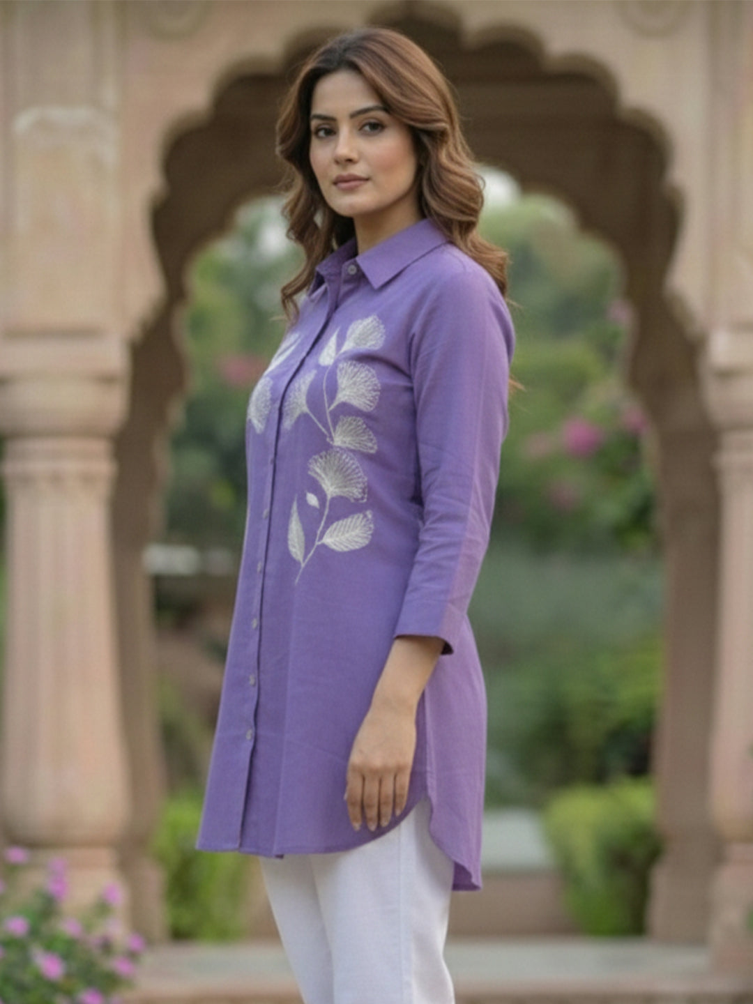 VORA LABEL Women Viscose Rayon Floral Printed Embroidered Shirt - Purple Secondary image