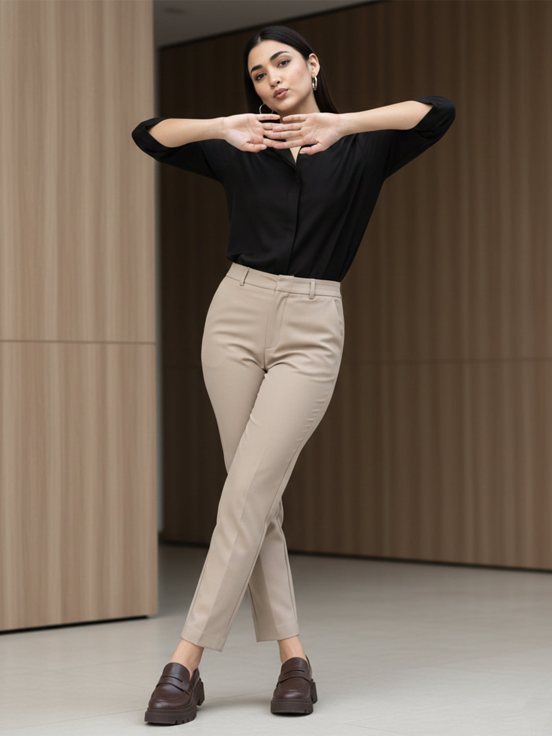 VORA LABEL Women Viscose Rayon Solid Regular Fit Shirt - Black
