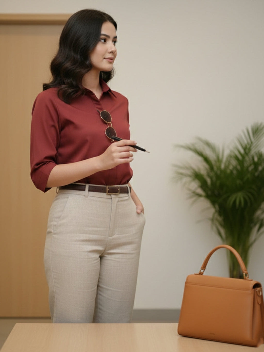 VORA LABEL Women Viscose Rayon Solid Regular Fit Shirt - Maroon