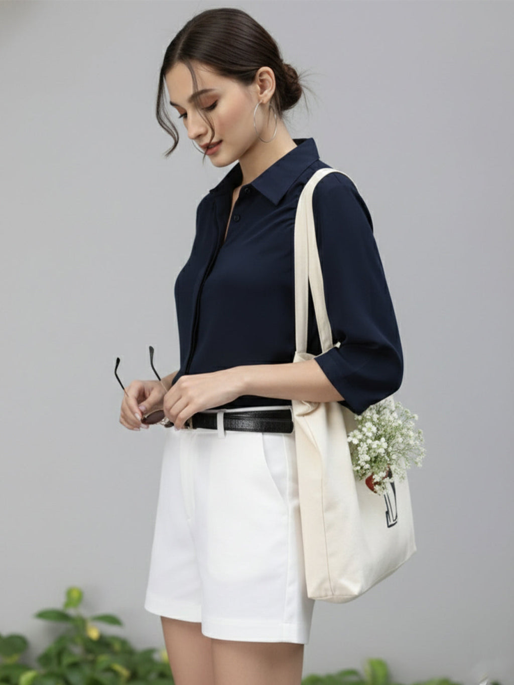 VORA LABEL Women Viscose Rayon Solid Regular Fit Shirt - Navy