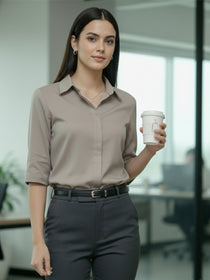 VORA LABEL Women Viscose Rayon Solid Regular Fit Shirt - Grey