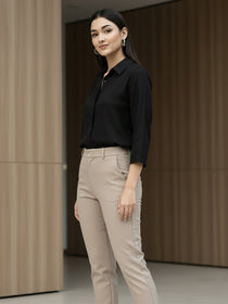 VORA LABEL Women Viscose Rayon Solid Regular Fit Shirt - Black