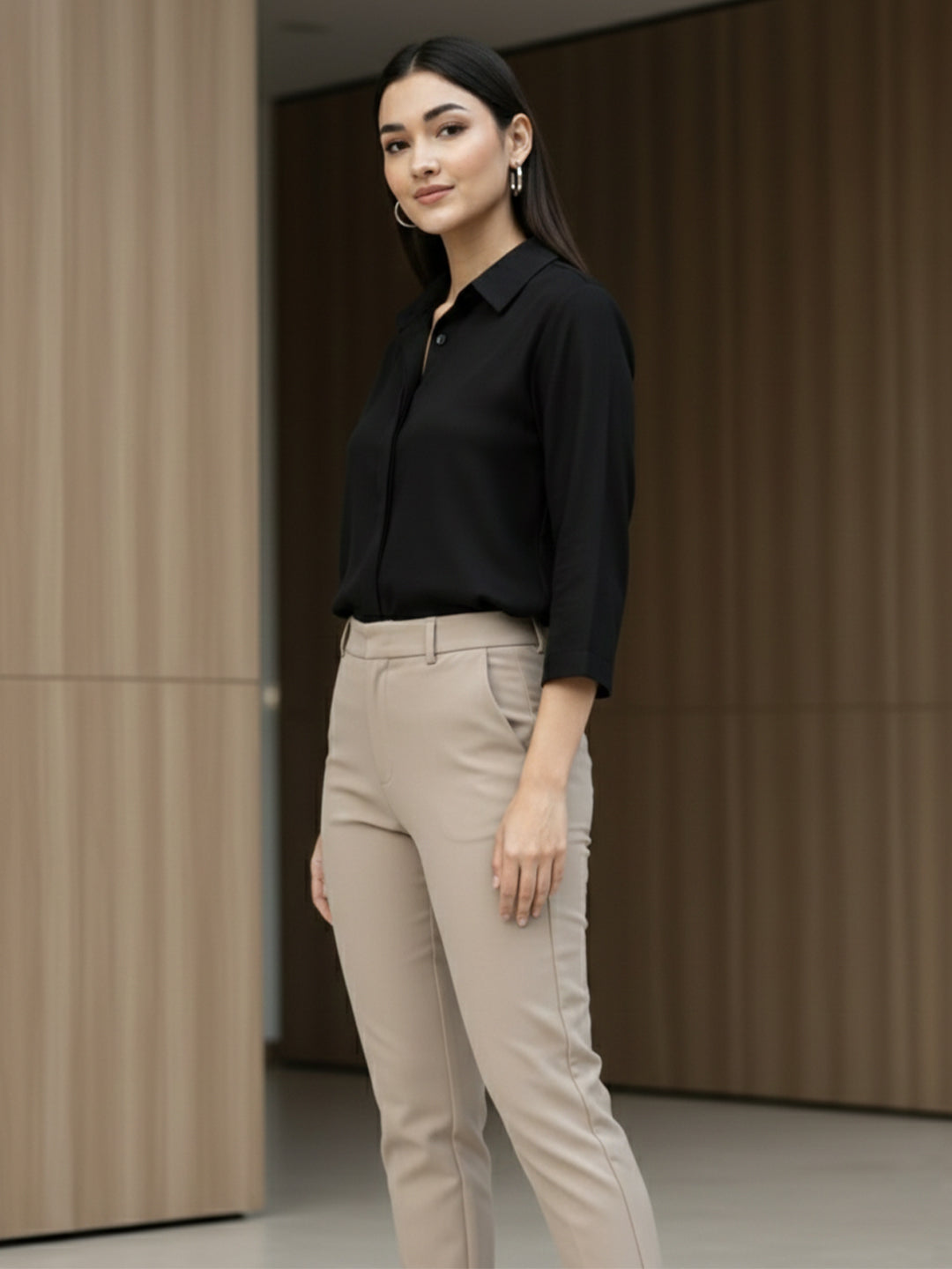 VORA LABEL Women Viscose Rayon Solid Regular Fit Shirt - Black