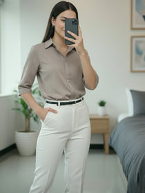 VORA LABEL Women Viscose Rayon Solid Regular Fit Shirt - Grey