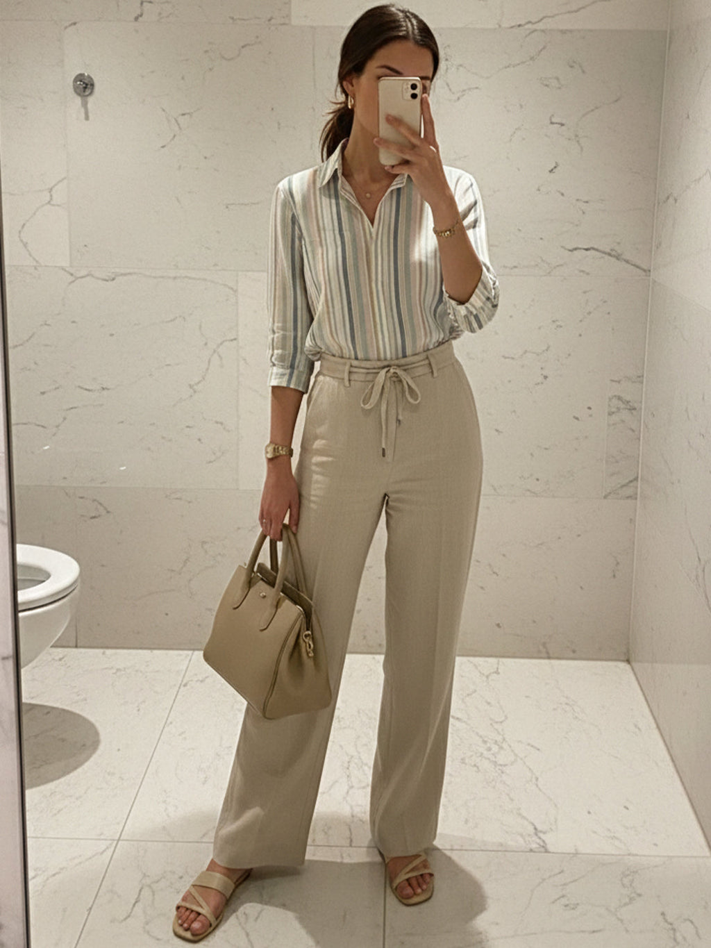 VORA LABEL Women Cotton Striped Regular Fit Shirt - White