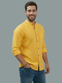 VORA LABEL Men Cotton Regular Fit Mandarin Collar Casual Shirt - Pink