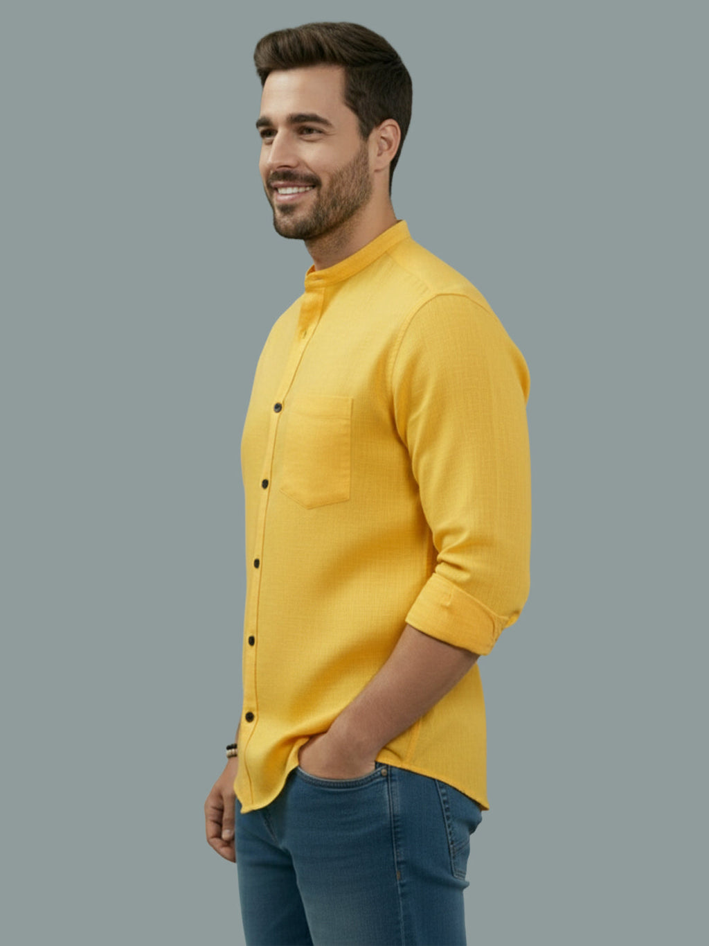 VORA LABEL Men Cotton Regular Fit Mandarin Collar Casual Shirt - Pink