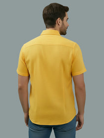 VORA LABEL Men Cotton Regular Fit Spread Collar Casual Shirt - Yellow