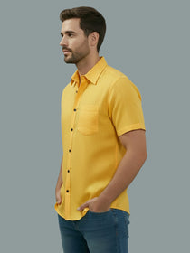 VORA LABEL Men Cotton Regular Fit Spread Collar Casual Shirt - Yellow