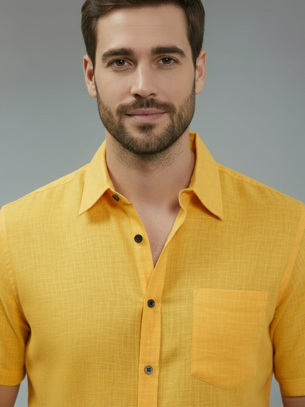 VORA LABEL Men Cotton Regular Fit Spread Collar Casual Shirt - Yellow
