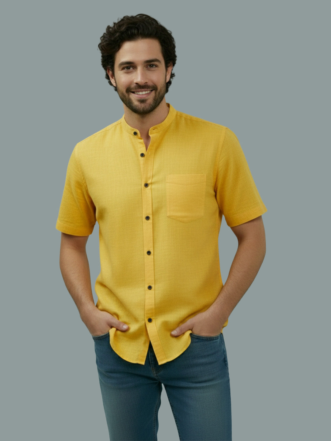 VORA LABEL Men Cotton Regular Fit Mandarin Collar Casual Shirt - White
