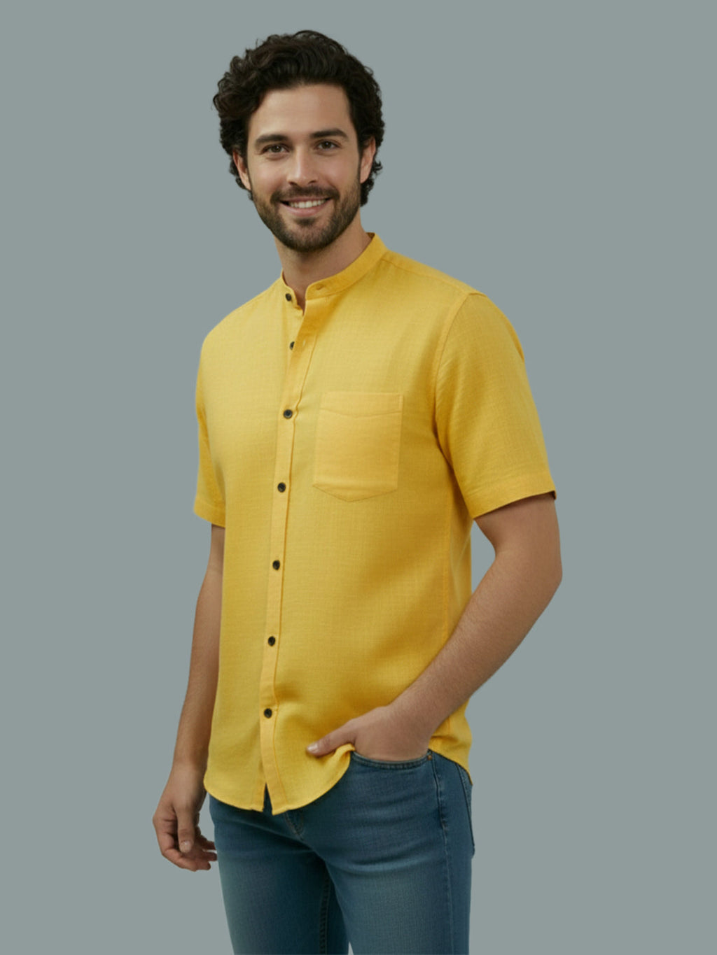 VORA LABEL Men Cotton Regular Fit Mandarin Collar Casual Shirt - White