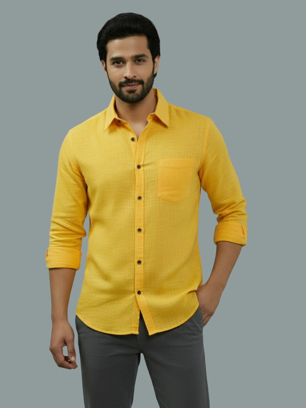 VORA LABEL Men Cotton Regular Fit Spread Collar Casual Shirt - Green