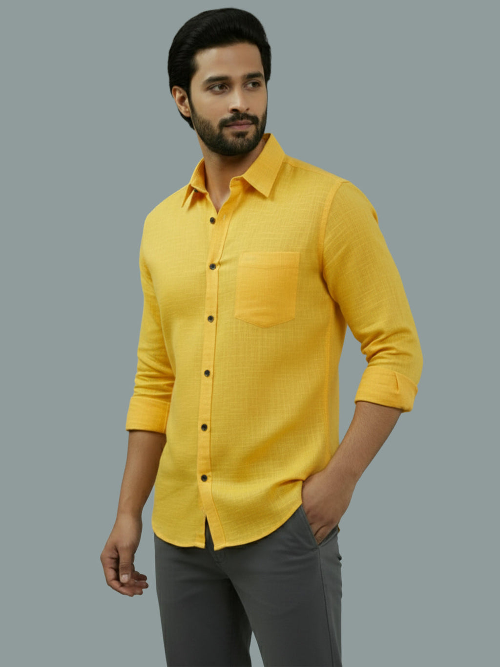 VORA LABEL Men Cotton Regular Fit Spread Collar Casual Shirt - Green