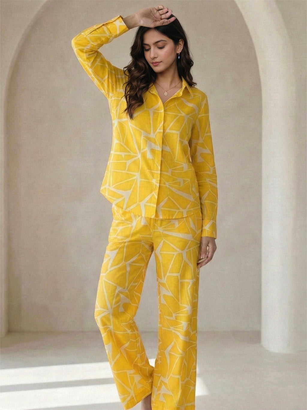 VORA LABEL Women Viscose Rayon Floral Printed Regular Fit Co-ord Set - Yellow