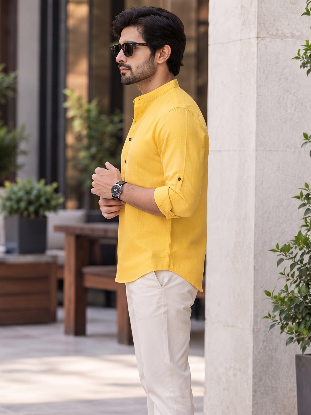 VORA LABEL Men’s Cotton Blend Solid Kurta | Mandarin Collar Full Sleeve Kurta | Casual & Festive Wear