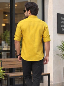 VORA LABEL Men’s Cotton Blend Solid Kurta | Mandarin Collar Full Sleeve Kurta with Pocket | Casual & Festive Wear